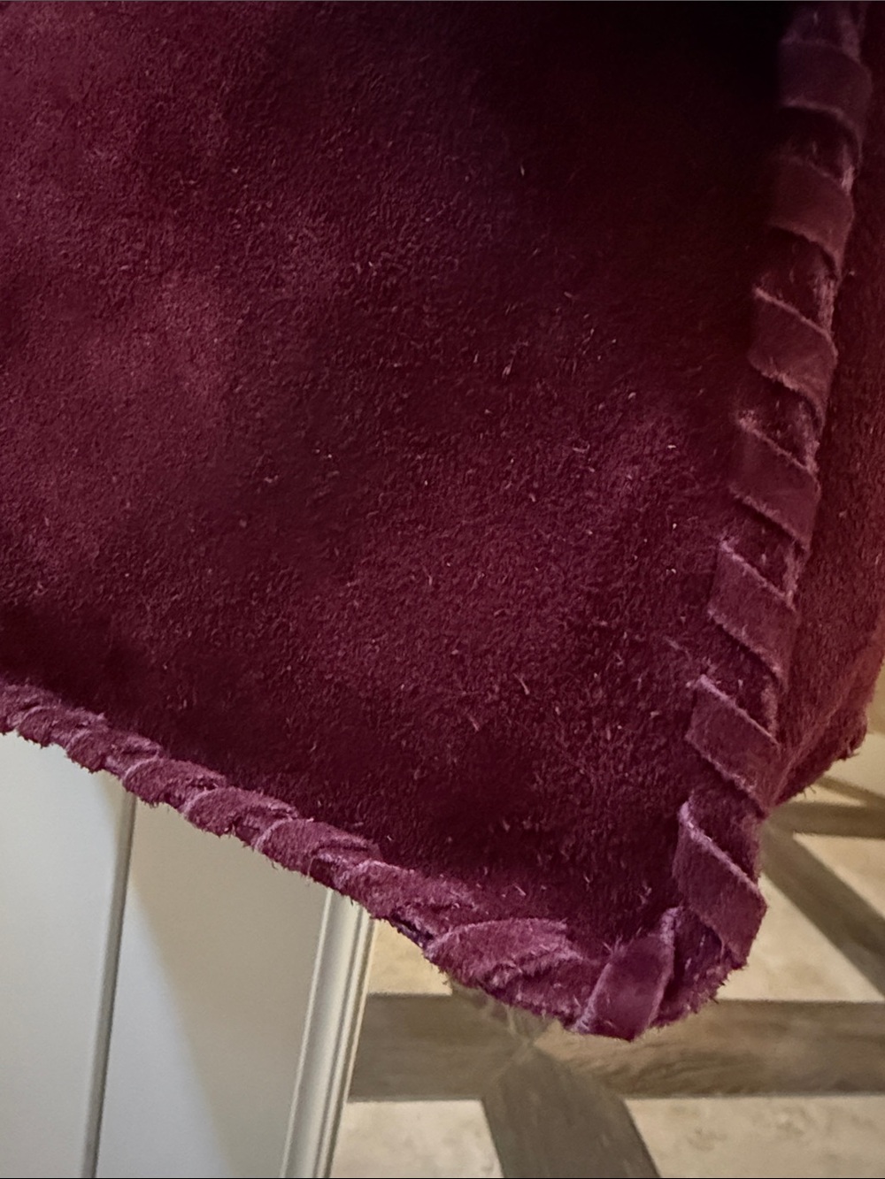 Haute Hippie Women's Burgundy Genuine Suede Whipstitch Trim Shoulder Bag - Picture 7 of 10